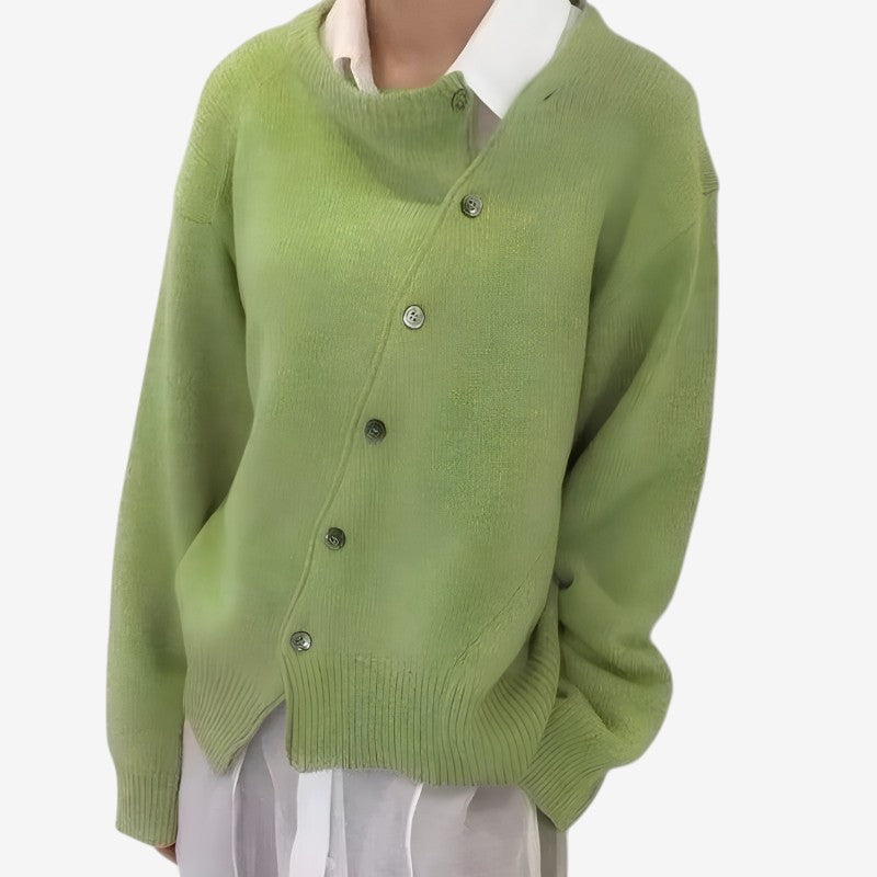 Lea | Hyggelig Oversized Dame Cardigan med Skæv Knaplukning