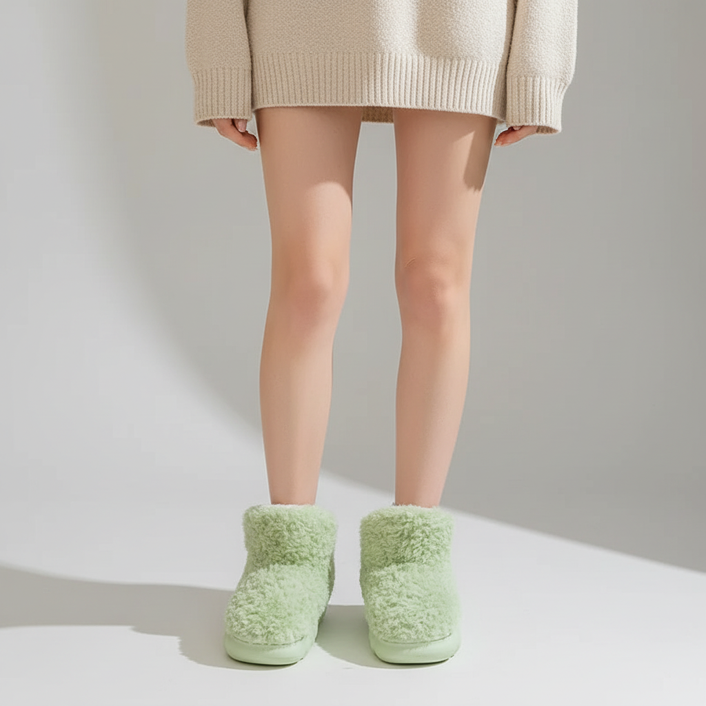 Leonora | Ubesværet Fluffy Hjemmesko-Boots med Skridsikker Sål