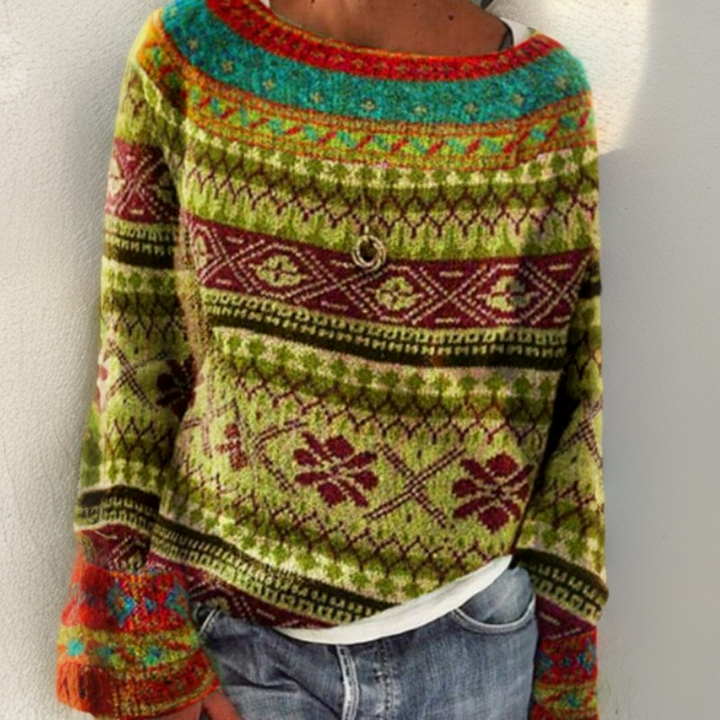 Lisa | Classic Fair Isle Boat Neck Knit Sweater