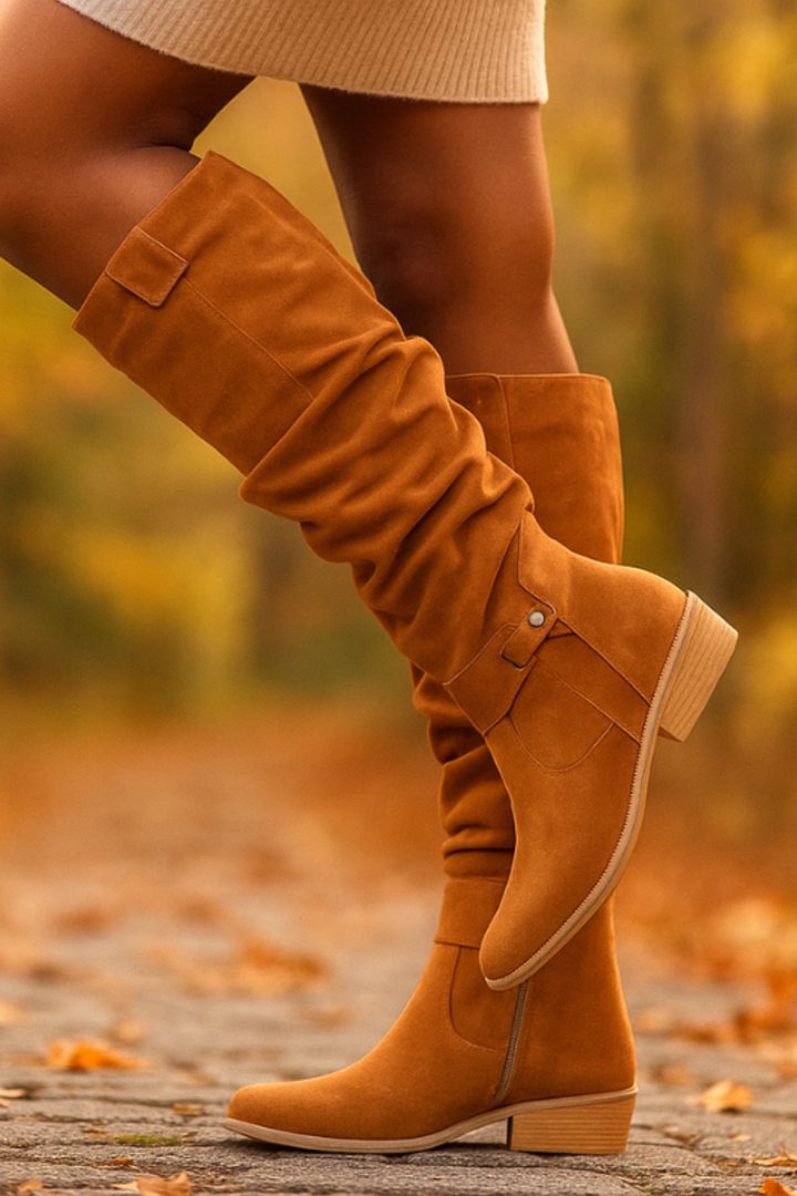Lori | Cozy Slouchy Knee High Boots with Buckle Detail