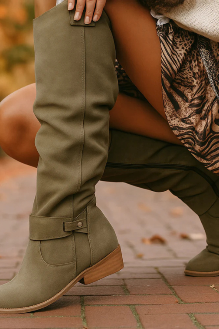 Lori | Cozy Slouchy Knee High Boots with Buckle Detail