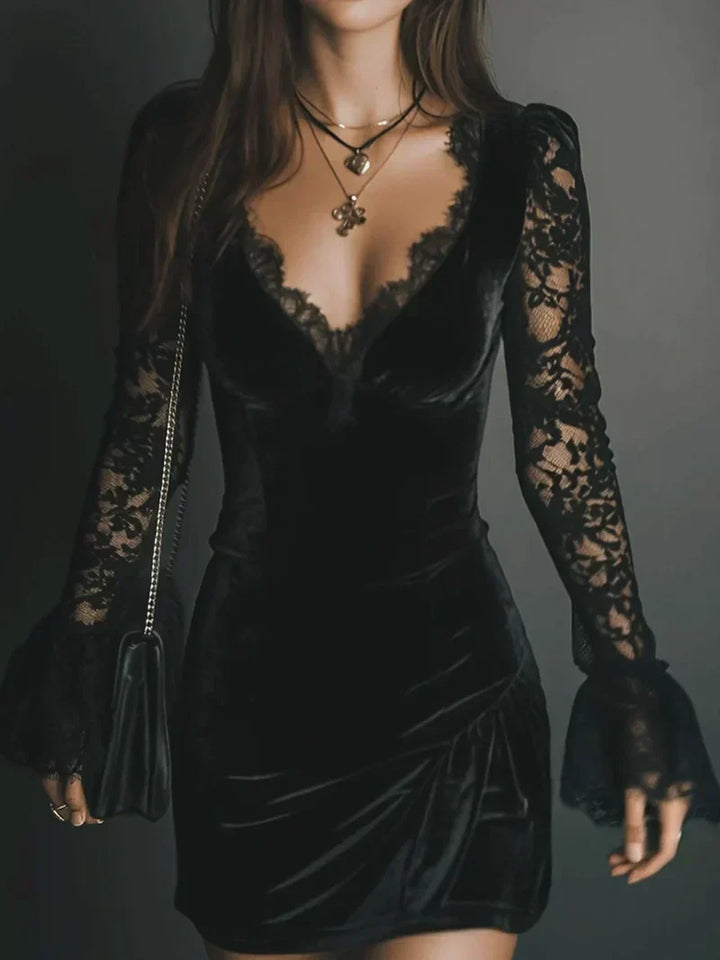 Lori | Lace Trim Bodycon Long Sleeve Dress