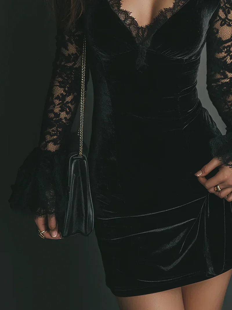 Lori | Lace Trim Bodycon Long Sleeve Dress