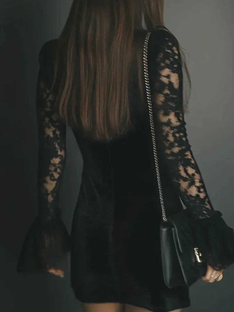 Lori | Lace Trim Bodycon Long Sleeve Dress