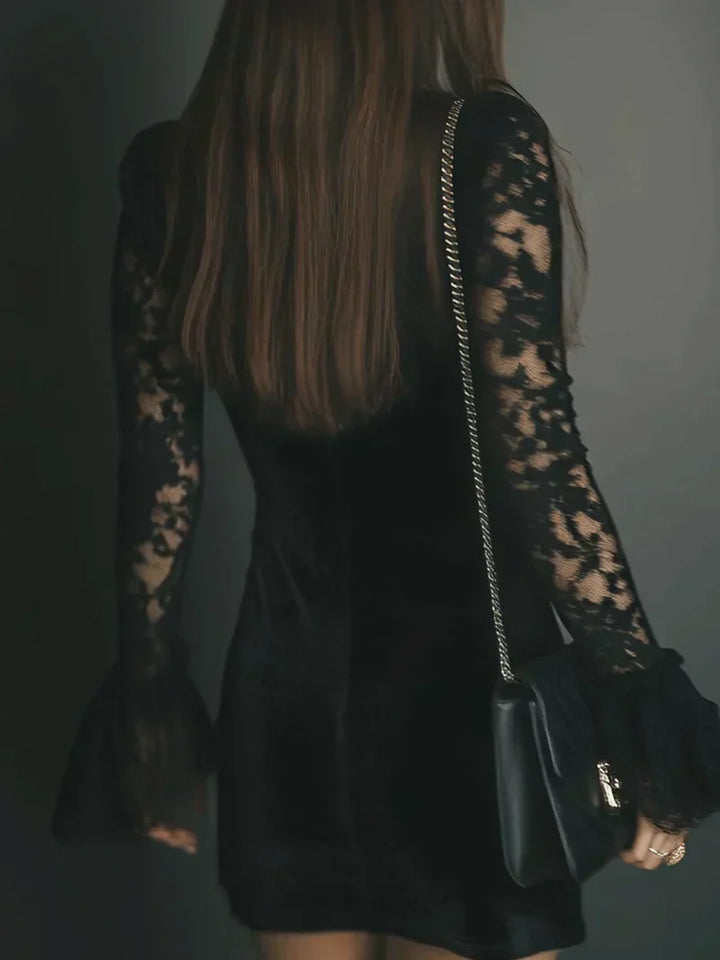 Lori | Lace Trim Bodycon Long Sleeve Dress