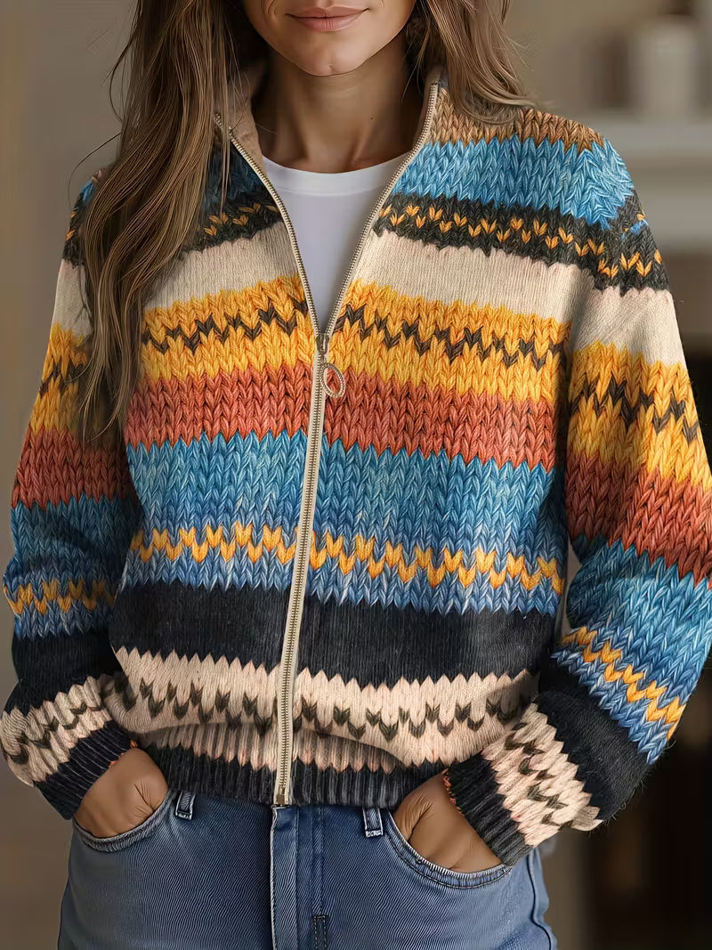 Lori | Striped Zip-Up Cardigan Sweater
