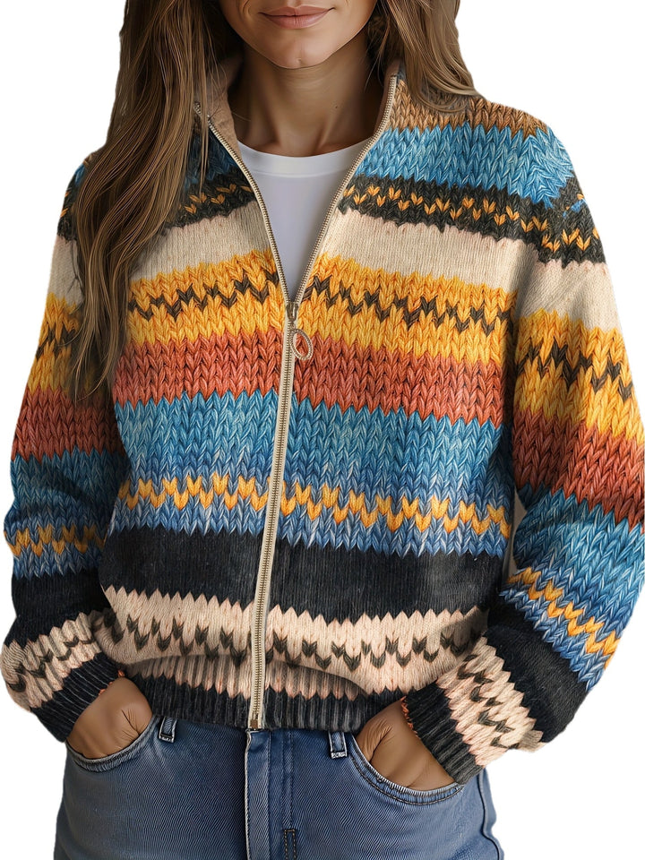 Lori | Striped Zip-Up Cardigan Sweater