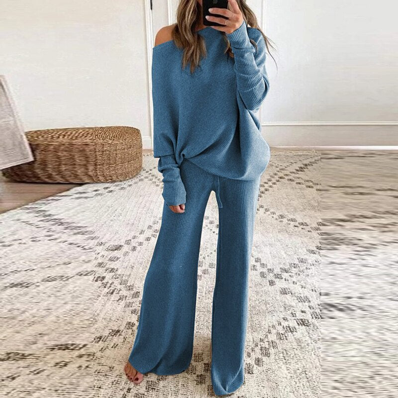 Luna | Raffineret Nattøj Dame Loungewear Sæt med Flared Bukser