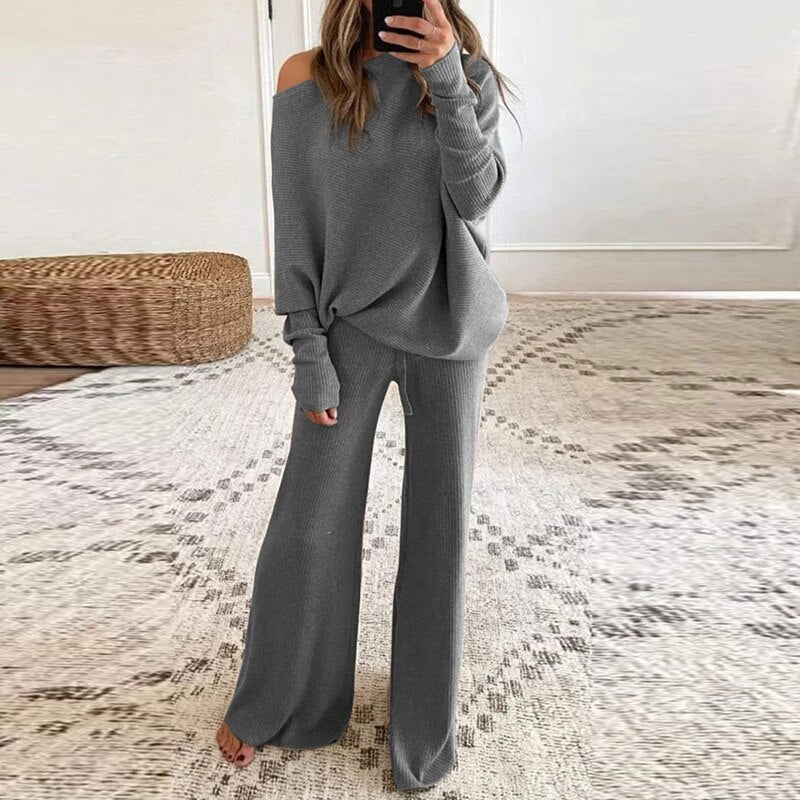 Luna | Raffineret Nattøj Dame Loungewear Sæt med Flared Bukser