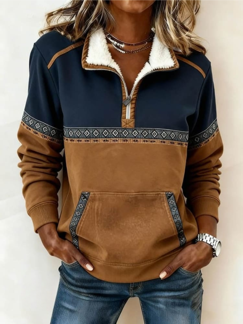 Madison | Relaxed Geometric Half-Zip Pullover Sweatshirt