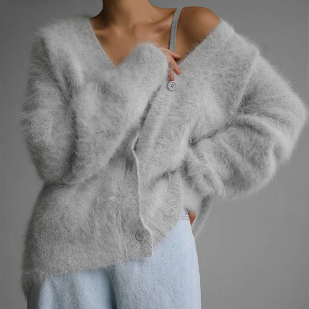 Margaret | Effortless Fuzzy V-Neck Button-Up Cardigan Sweater
