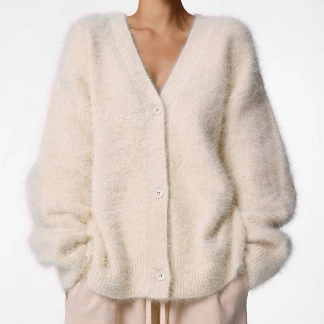 Margaret | Effortless Fuzzy V-Neck Button-Up Cardigan Sweater