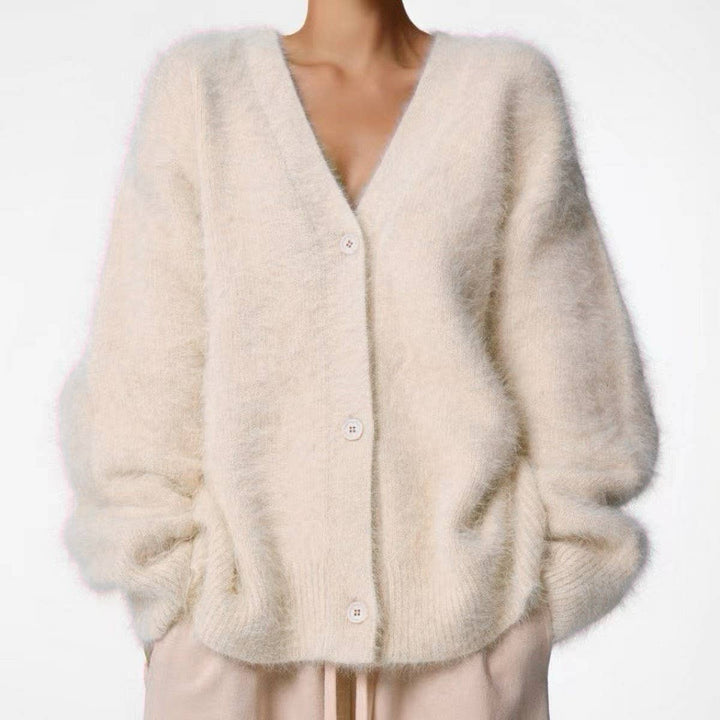 Margaret | Effortless Fuzzy V-Neck Button-Up Cardigan Sweater