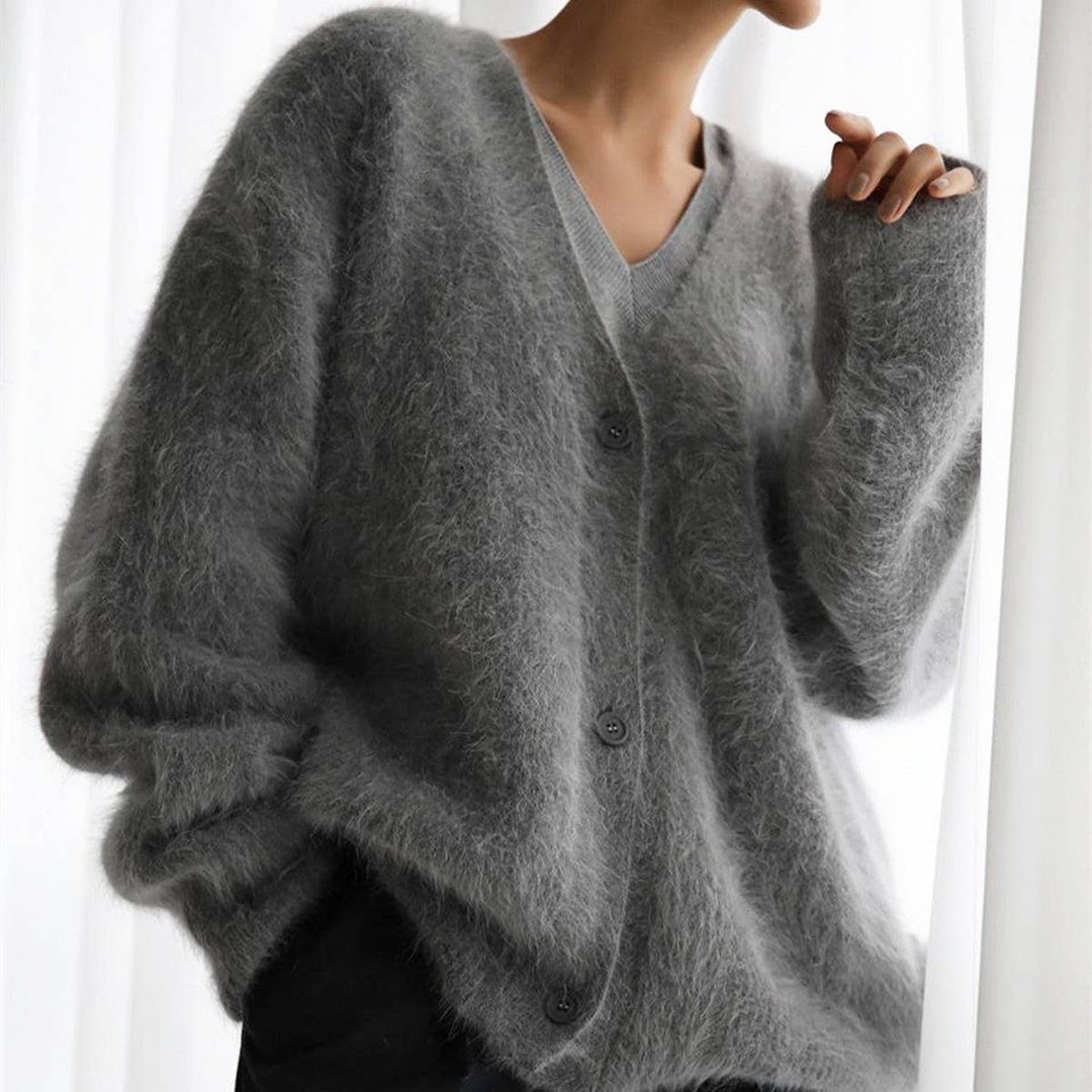 Margaret | Effortless Fuzzy V-Neck Button-Up Cardigan Sweater