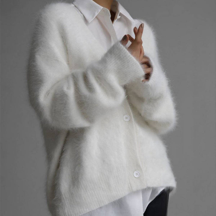 Margaret | Effortless Fuzzy V-Neck Button-Up Cardigan Sweater