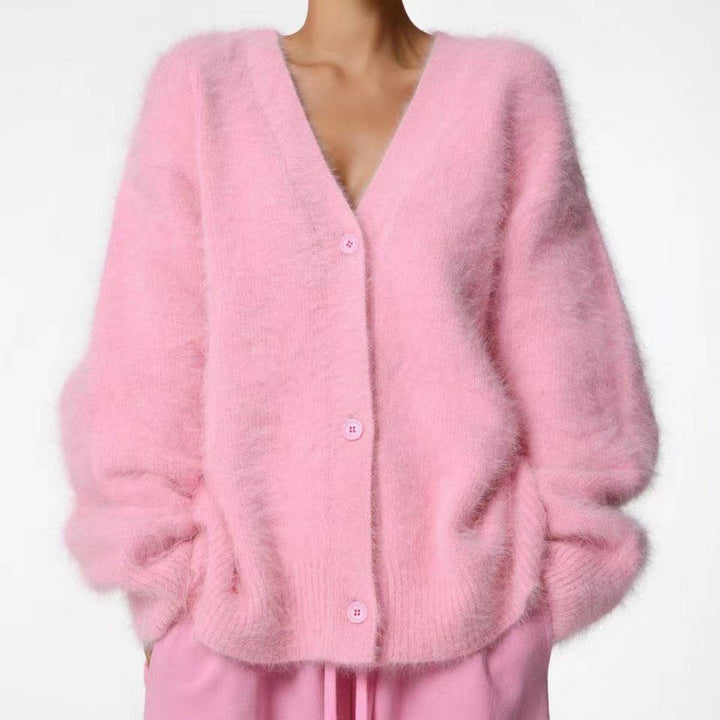 Margaret | Effortless Fuzzy V-Neck Button-Up Cardigan Sweater