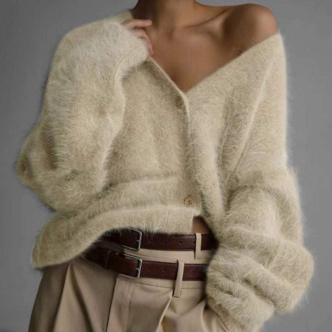 Margaret | Effortless Fuzzy V-Neck Button-Up Cardigan Sweater
