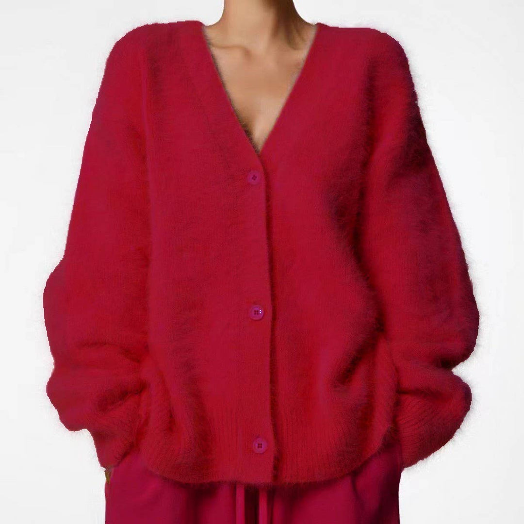 Margaret | Effortless Fuzzy V-Neck Button-Up Cardigan Sweater