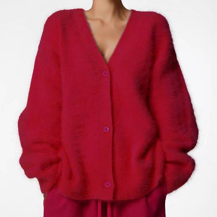 Margaret | Effortless Fuzzy V-Neck Button-Up Cardigan Sweater
