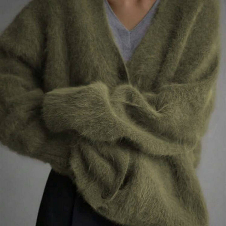Margaret | Effortless Fuzzy V-Neck Button-Up Cardigan Sweater