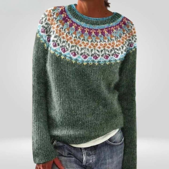 Margaret | Elegant Fair Isle Crewneck Knit Sweater