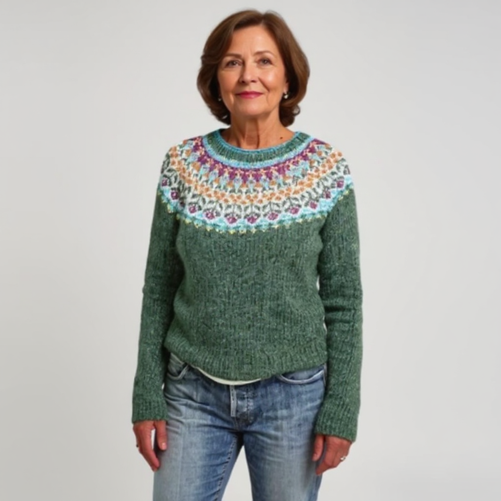 Margaret | Elegant Fair Isle Crewneck Knit Sweater