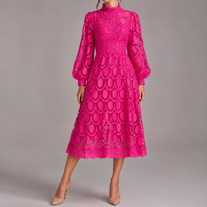 Maria | Classic High-Neck Lace Christmas Dress with Balloon Sleeves