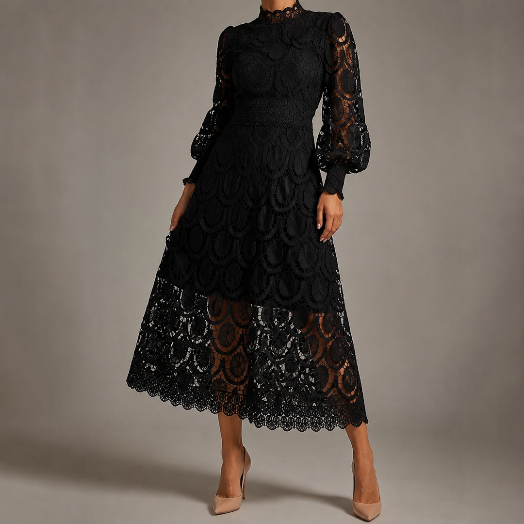 Maria | Classic High-Neck Lace Christmas Dress with Balloon Sleeves