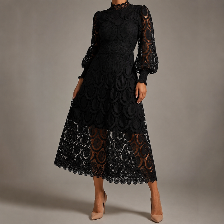 Maria | Classic High-Neck Lace Christmas Dress with Balloon Sleeves