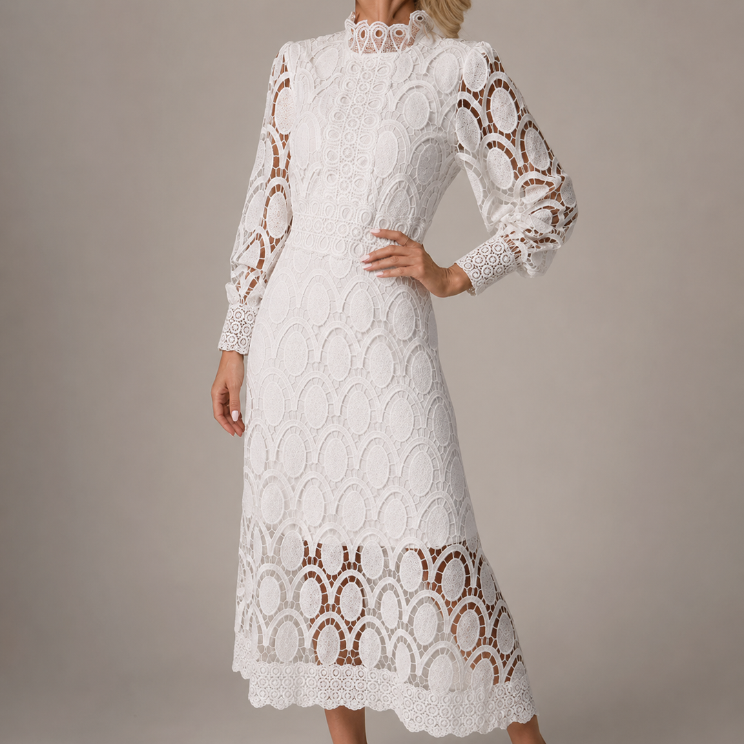 Maria | Classic High-Neck Lace Christmas Dress with Balloon Sleeves