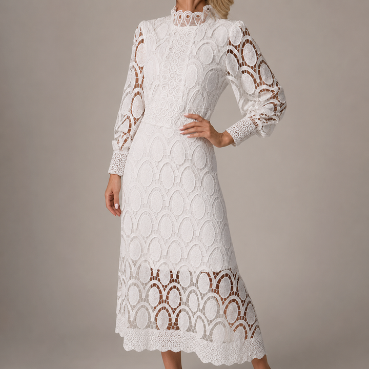Maria | Classic High-Neck Lace Christmas Dress with Balloon Sleeves