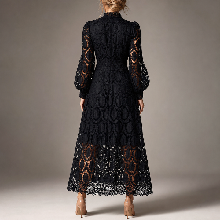 Maria | Classic High-Neck Lace Christmas Dress with Balloon Sleeves