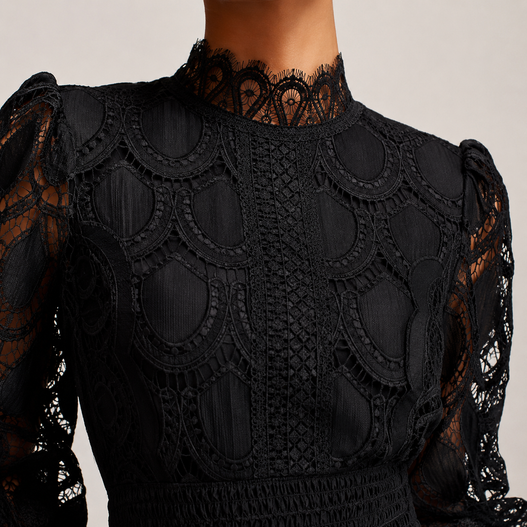 Maria | Classic High-Neck Lace Christmas Dress with Balloon Sleeves