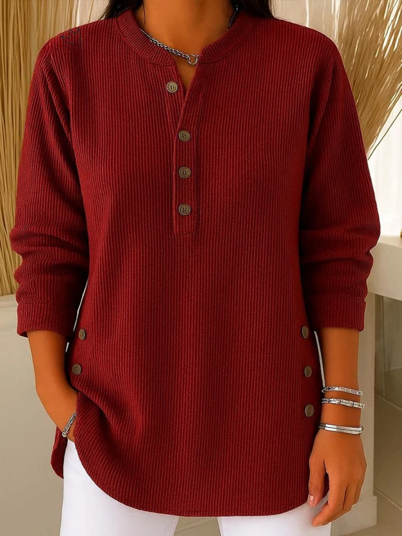 Maria | Graceful Ribbed Henley Knit Sweater Tunic