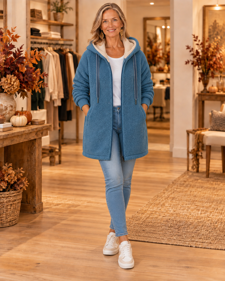 Maria | Longline Hooded Zip-Up Fleece Jacket