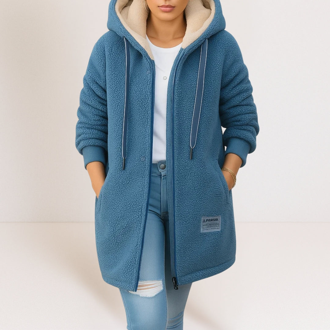 Maria | Longline Hooded Zip-Up Fleece Jacket