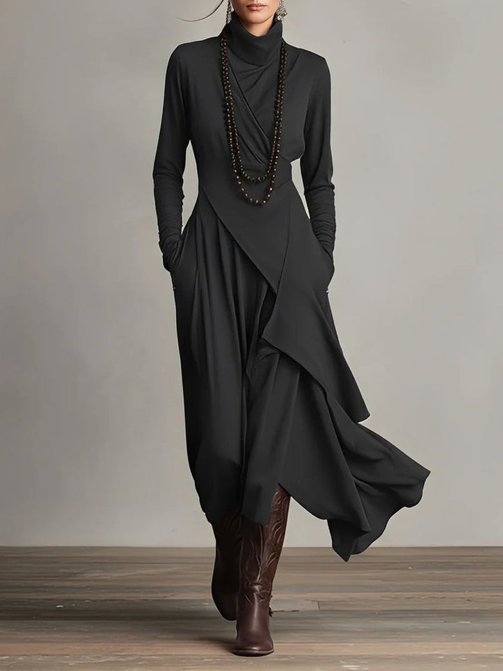 Maria | Sophisticated Asymmetric Long Sleeve Maxi Sweater Dress