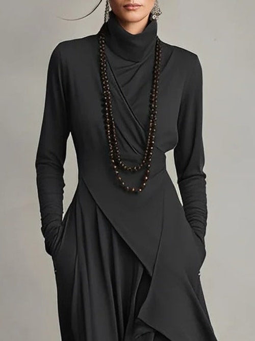Maria | Sophisticated Asymmetric Long Sleeve Maxi Sweater Dress
