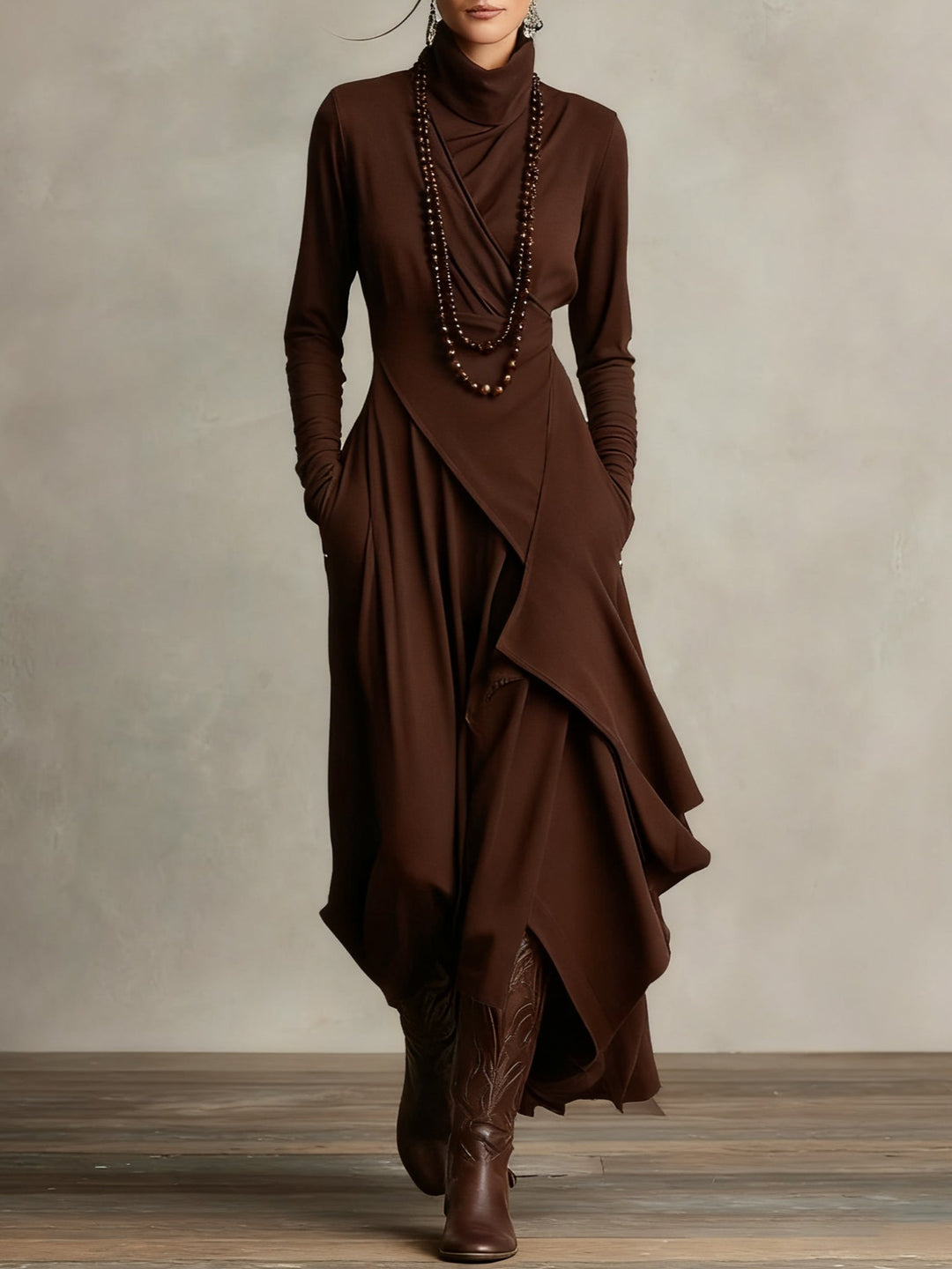 Maria | Sophisticated Asymmetric Long Sleeve Maxi Sweater Dress
