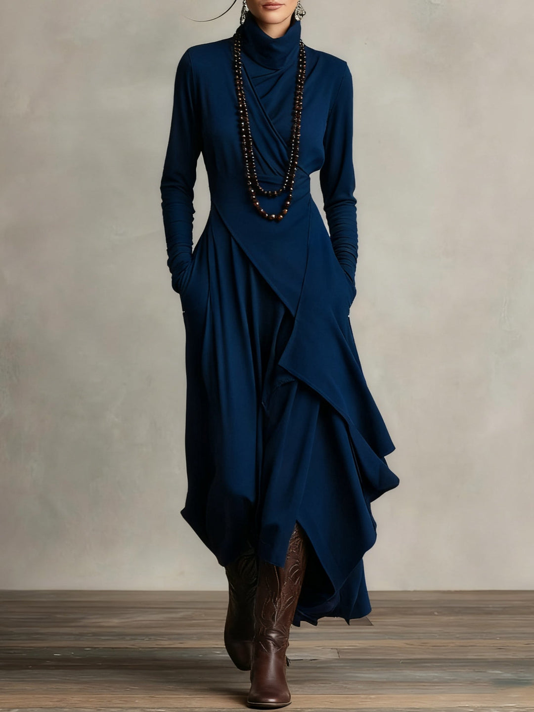 Maria | Sophisticated Asymmetric Long Sleeve Maxi Sweater Dress