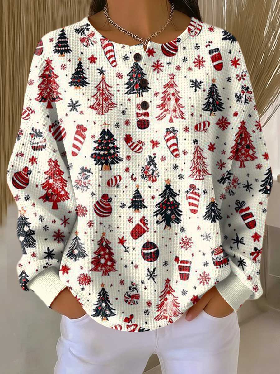 Marilyn | Christmas Tree Henley Knit Sweater