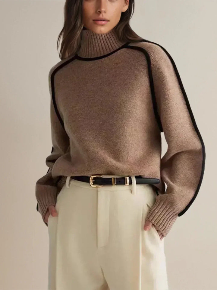 Marilyn | Sophisticated Piped Long Sleeve Turtleneck Sweater