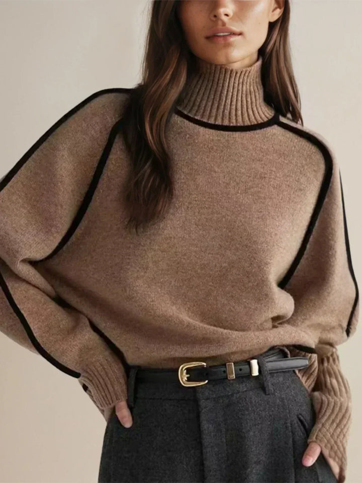 Marilyn | Sophisticated Piped Long Sleeve Turtleneck Sweater