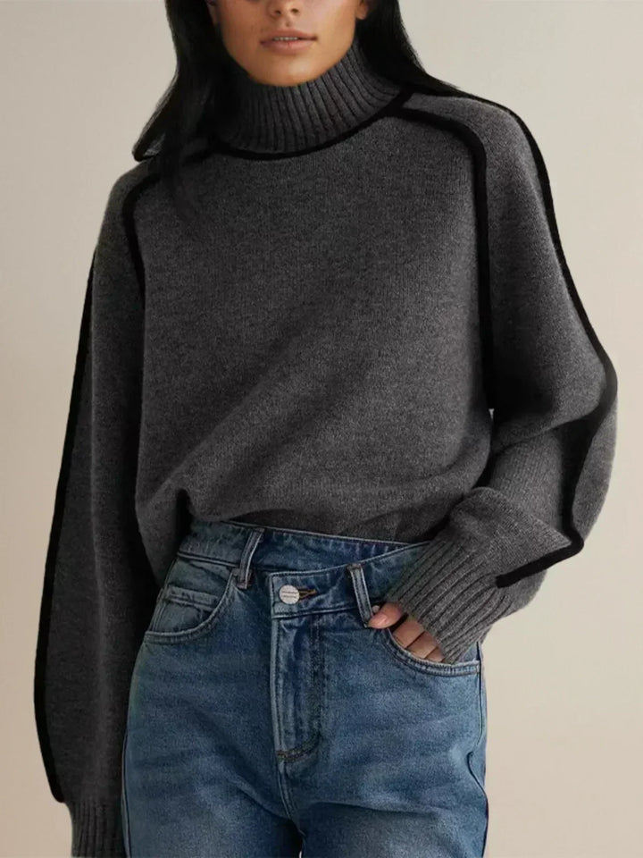 Marilyn | Sophisticated Piped Long Sleeve Turtleneck Sweater