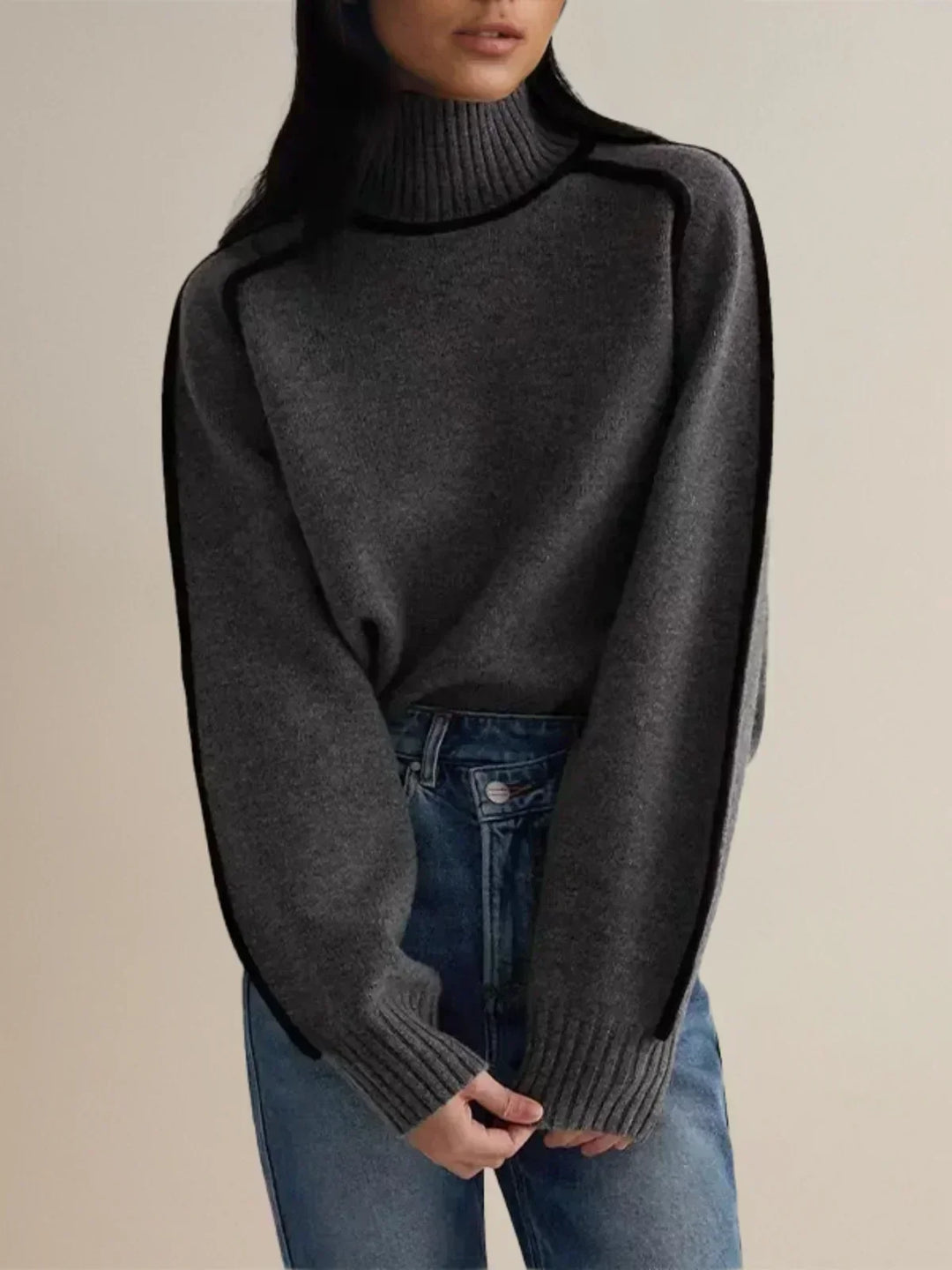 Marilyn | Sophisticated Piped Long Sleeve Turtleneck Sweater