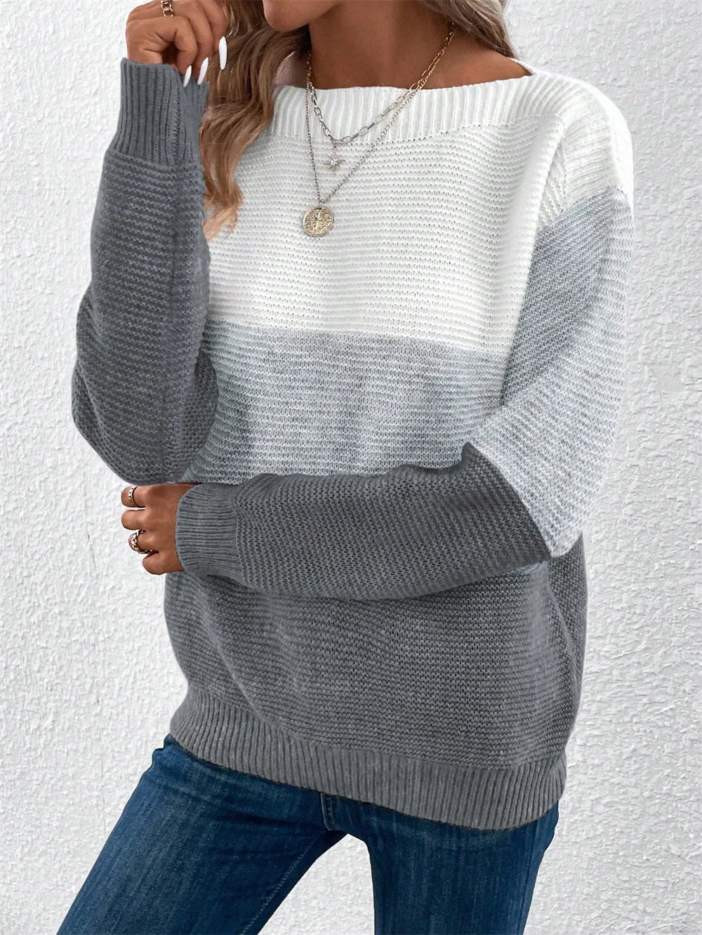 Martha | Effortless Color Block Boat Neck Knit Sweater
