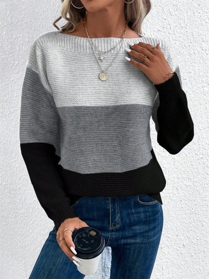 Martha | Effortless Color Block Boat Neck Knit Sweater