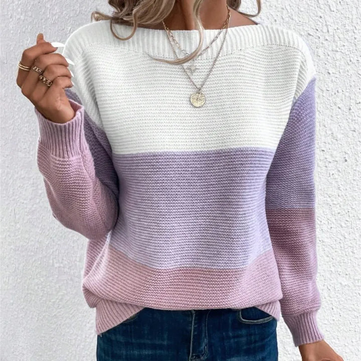 Martha | Effortless Color Block Boat Neck Knit Sweater