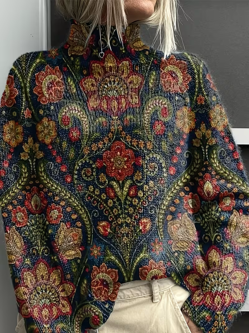 Martha | Graceful Floral Oversized Turtleneck Sweater