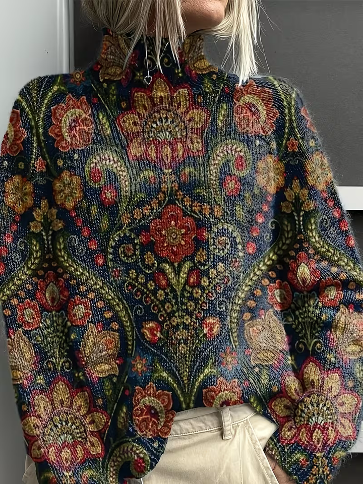 Martha | Graceful Floral Oversized Turtleneck Sweater